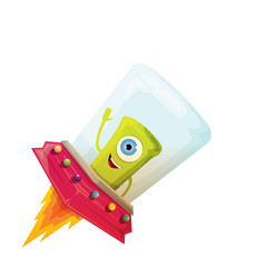 ufo. green alien vector. flying saucer