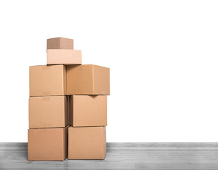 Cardboard boxes on white.