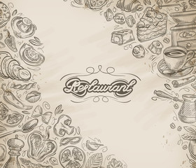 Restaurant, cafe vector menu design template. Hand-drawn food and drinks