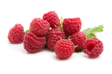 Fresh red raspberries isolated on white