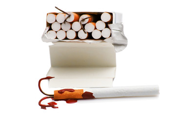 cigarette with a fishing hook.