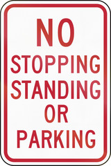 Road sign used in the US state of Delaware - No stopping