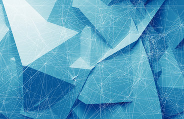 Wire-frame mesh over blue polygonal background, 3d
