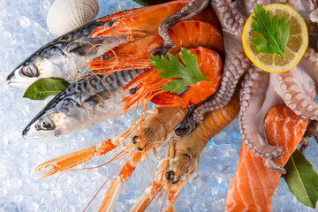 Fresh seafood on crushed ice.