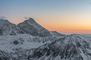 Krivan mountain at sunset, High Tatra mountains, Slovakia, winter landscape