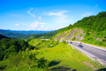 Mountain road in Goryachy Klyuch pass of  main Caucasus ridge.