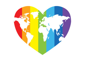 Rainbow heart with a map of the world - world day - 102087626