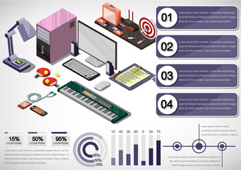 illustration of info graphic interior office concept in isometric graphic