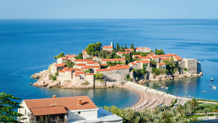 Sveti Stefan, Montenegro - September 29, 2012: Sveti Stefan island as seen from coast on 29th of...