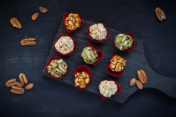 Candied nuts on cutting board
