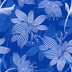 Blue Ornamental Flowers Seamless Pattern - 102089637
