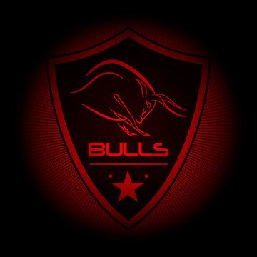 Bulls! Sports logo. the emblem appearing out of the darkness. Perfect on your black shirt! vector