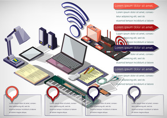 illustration of info graphic education online concept in isometric graphic