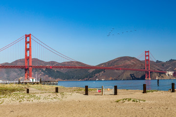 View to the Golden Gate Bridge from Crissy Field Park, San Franc