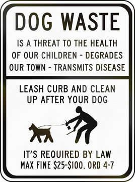 Road sign used in the US state of Delaware - dog waste information