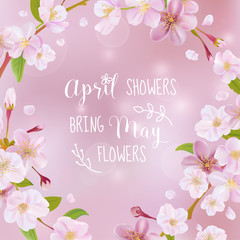 Cherry Blossom Spring Card - with Quote - in vector