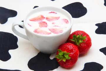 cup of milk and strawberry