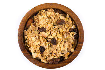 breakfast cereals in wood bowl