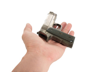 Human hand / Human hand hold gun on white background.