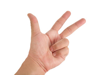 Human hand / Human hand showing the three fingers on white background.