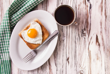 Valentine's Day abstract breakfast with egg heart