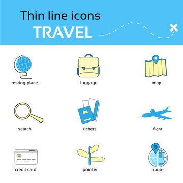 Travel Icons Thin Line Set Collection Vector Illustration