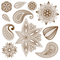 Henna tattoo doodle vector elements on isolated background. Vector illustration. Eps 10.
