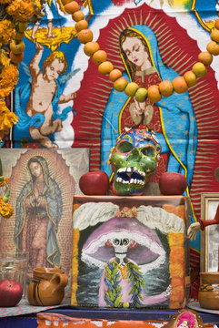 Offerings on altar for Day of the Dead, Oaxaca, Mexico