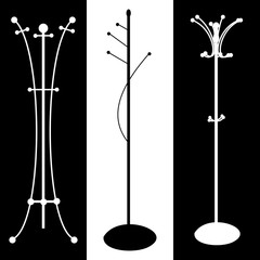 Coat rack black and white silhouette vector illustration. Floor