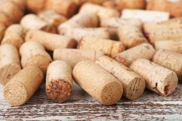 Wine corks as background, selective focus