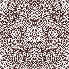 Seamless paisley pattern with flowers in the Asian style hand drawing.