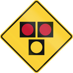 Road sign used in the US state of Delaware - warning sign for a HAWK Pedestrian Crossing