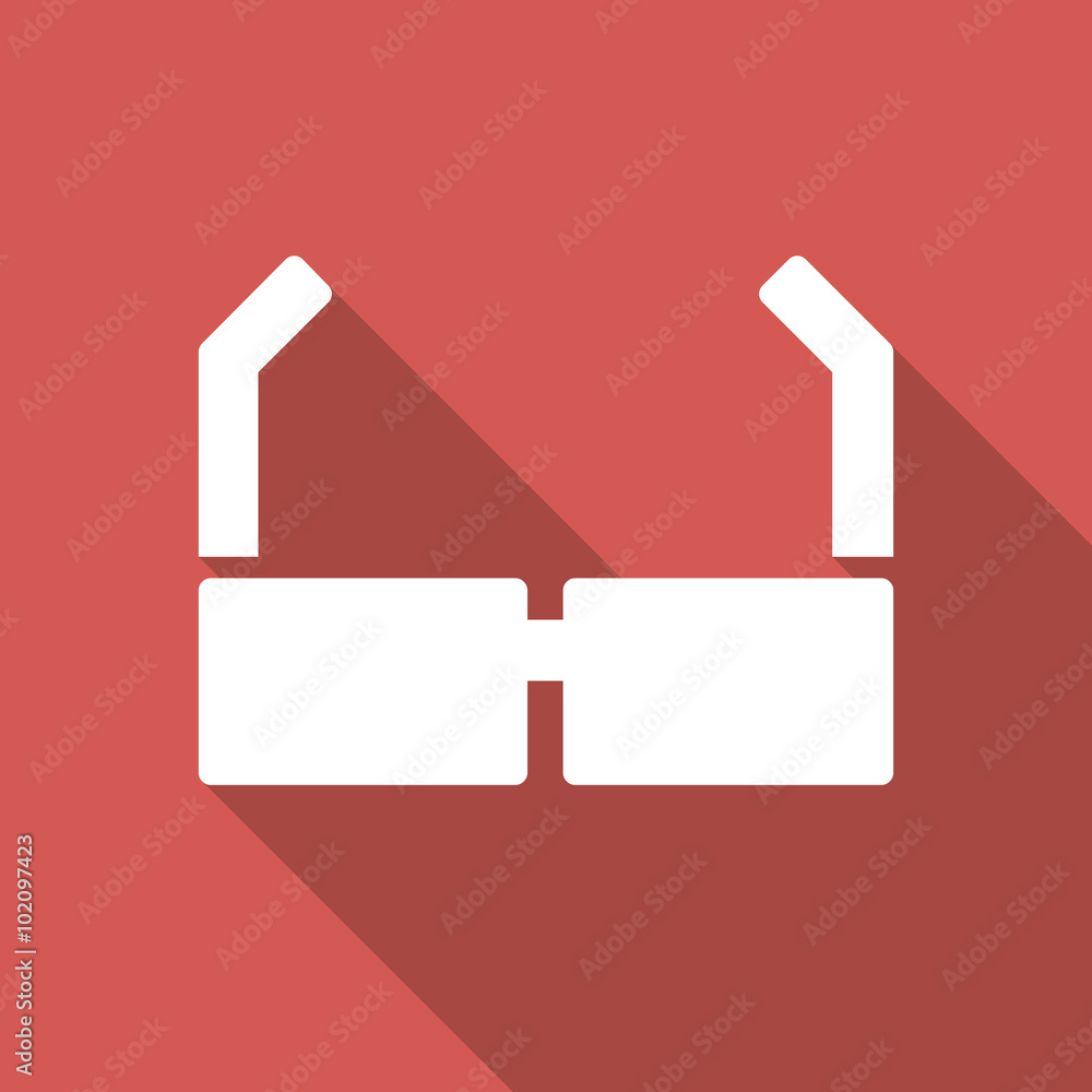 Poster spectacles long shadow icon. style is a light flat symbol on a red square button.