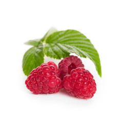 Fresh raspberries with leaf