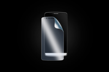 Phone protection film on screen. Smartphone display with protector.