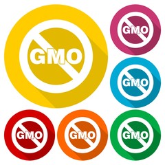 No GMO sign icons set with long shadow