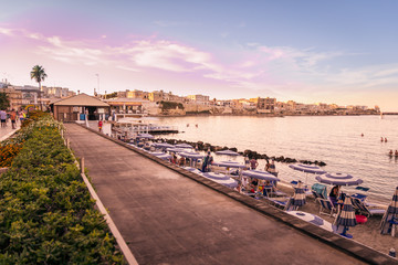 Obraz premium Sunset on the seafront at Otranto in southern Italy.