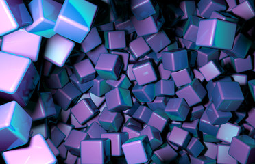 Rendered 3D Cubes Randomly Distributed in Space, Purple Cubes