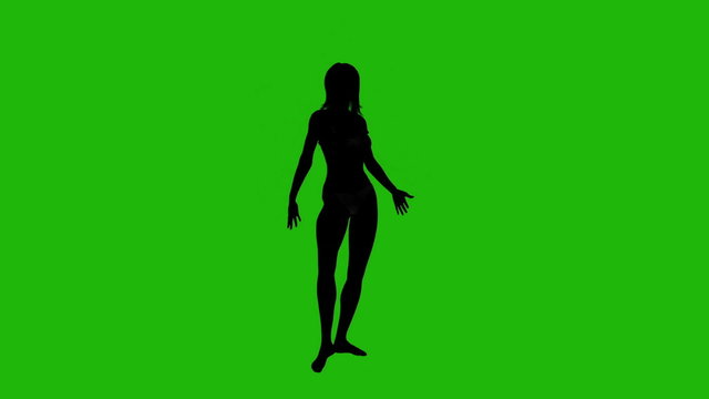 Dancing girl silhouette isolated on green background, animated character