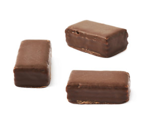 Chocolate coated candy bar isolated