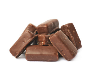Pile of chocolate candies isolated