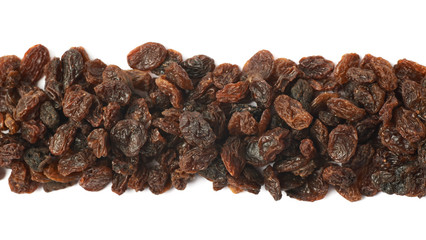 Line of raisins isolated