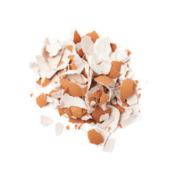 Pile of cracked egg shells isolated
