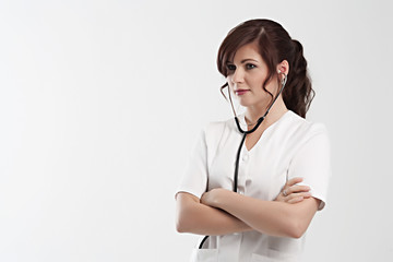 Medicine. Doctor, nurse female. In studio. © Aleks Kend