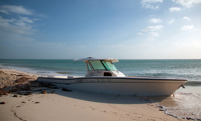 Abandoned Beached Boat on Cancun Mexico Coastline