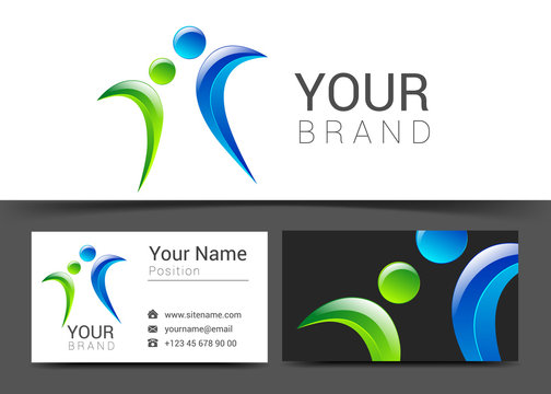 social network card logo design green blue abstract template set