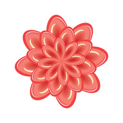 Flower icon. Unusual glass view chrysanthemum. Floral composition. Orange-red three-dimensional sign. Vector 