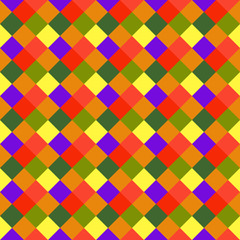 Seamless geometric pattern. Diagonal square, braiding, woven line background. Motley warm, brigth, variegated, baby, festival, clown, kitsch, holiday colored. Rhomb figure texture. Vector