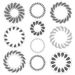 Laurel wreath tattoo set. Black ornaments ten signs on white background. Victory, peace, glory symbol. Vector
