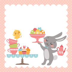 Fototapeta premium Easter rabbit tea party